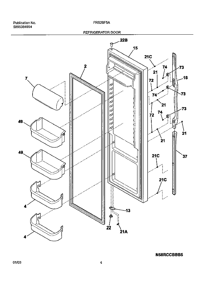 REFRIGERATOR DOOR Diagram and Parts List for FRS26F5AQ6  Frigidaire Refrigerator