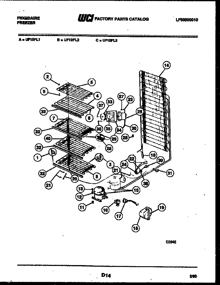 SYSTEM AND ELECTRICAL PARTS Diagram and Parts List for UF10FL1  Frigidaire Freezer