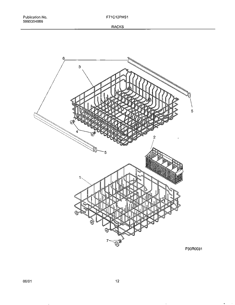 RACKS Diagram and Parts List for F71C12PHS1  Frigidaire Dishwasher