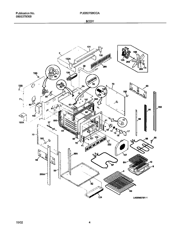 BODY Diagram and Parts List for PLEB27S8CCA  Frigidaire Wall Oven
