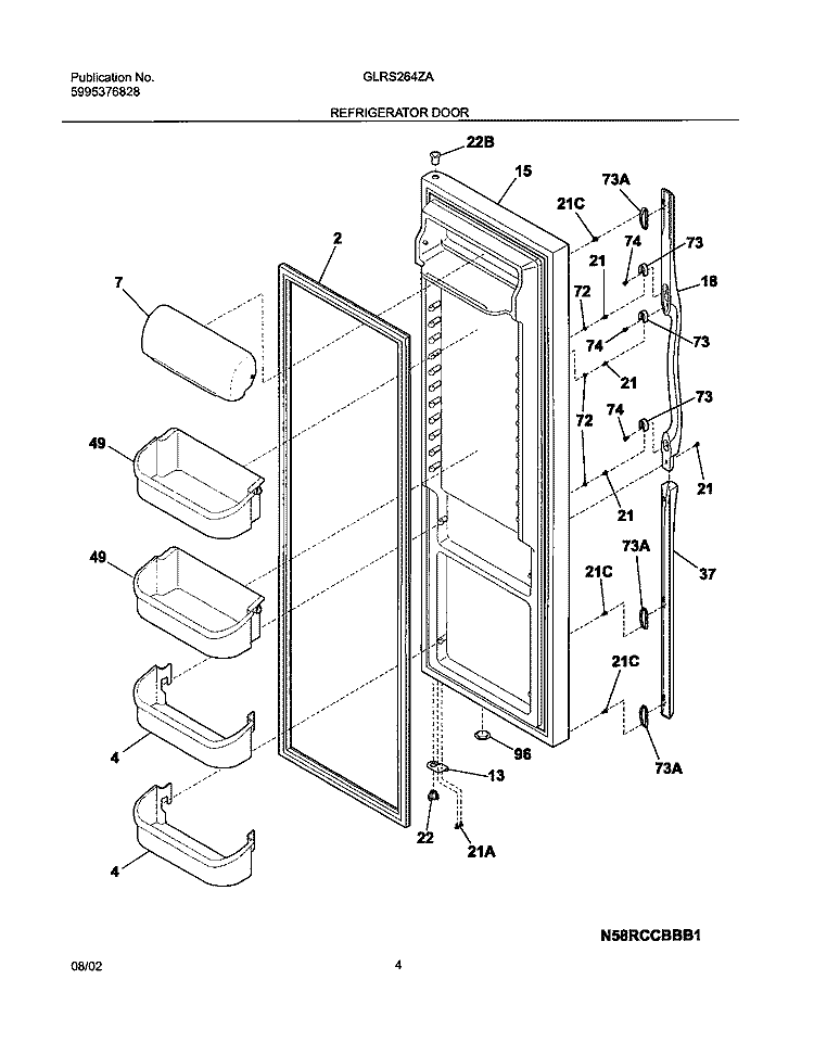 REFRIGERATOR DOOR Diagram and Parts List for GLRS264ZAW5  Frigidaire Refrigerator