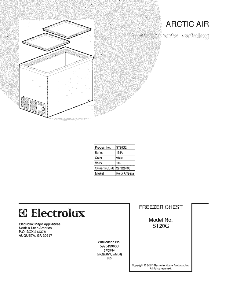 COVER Diagram and Parts List for ST20G2  Frigidaire Freezer