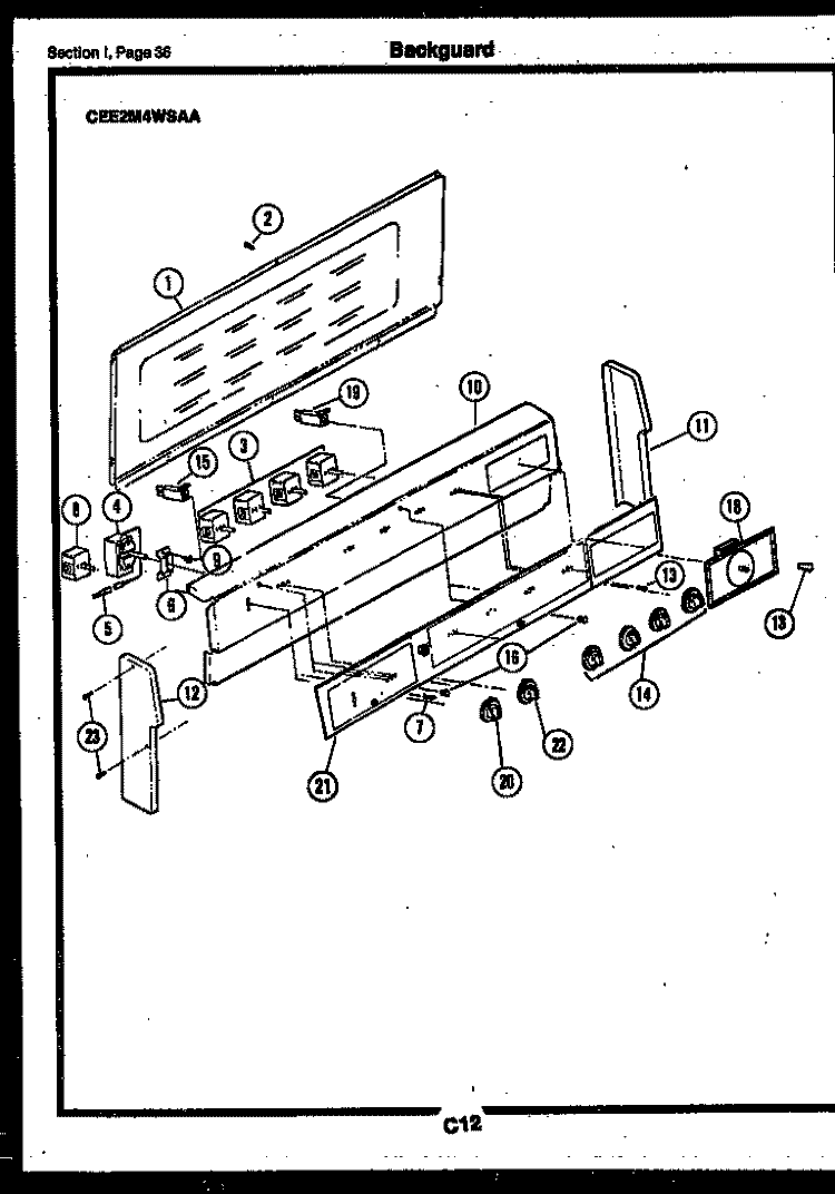 BACKGUARD Diagram and Parts List for CEA1M2WSTA  Gibson Range