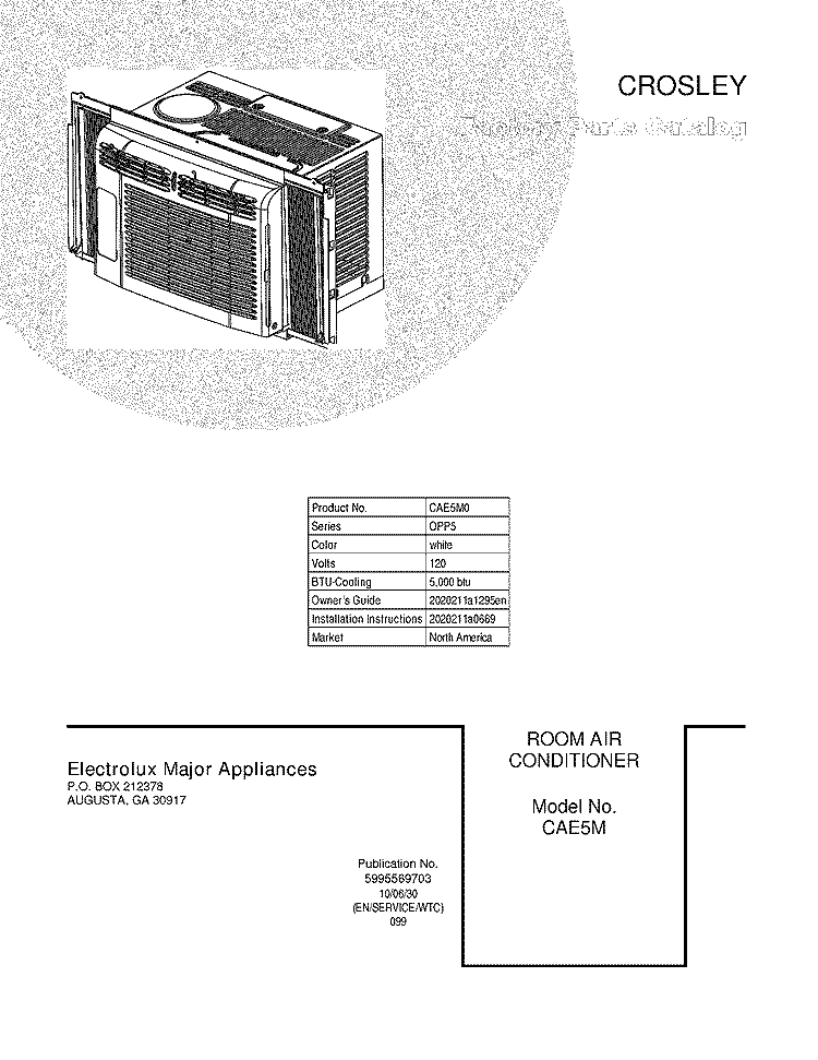COVER Diagram and Parts List for CAE5M0  Crosley Air Conditioner