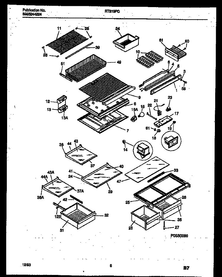 SHELVES AND SUPPORTS Diagram and Parts List for RT219PCD1  Frigidaire Refrigerator