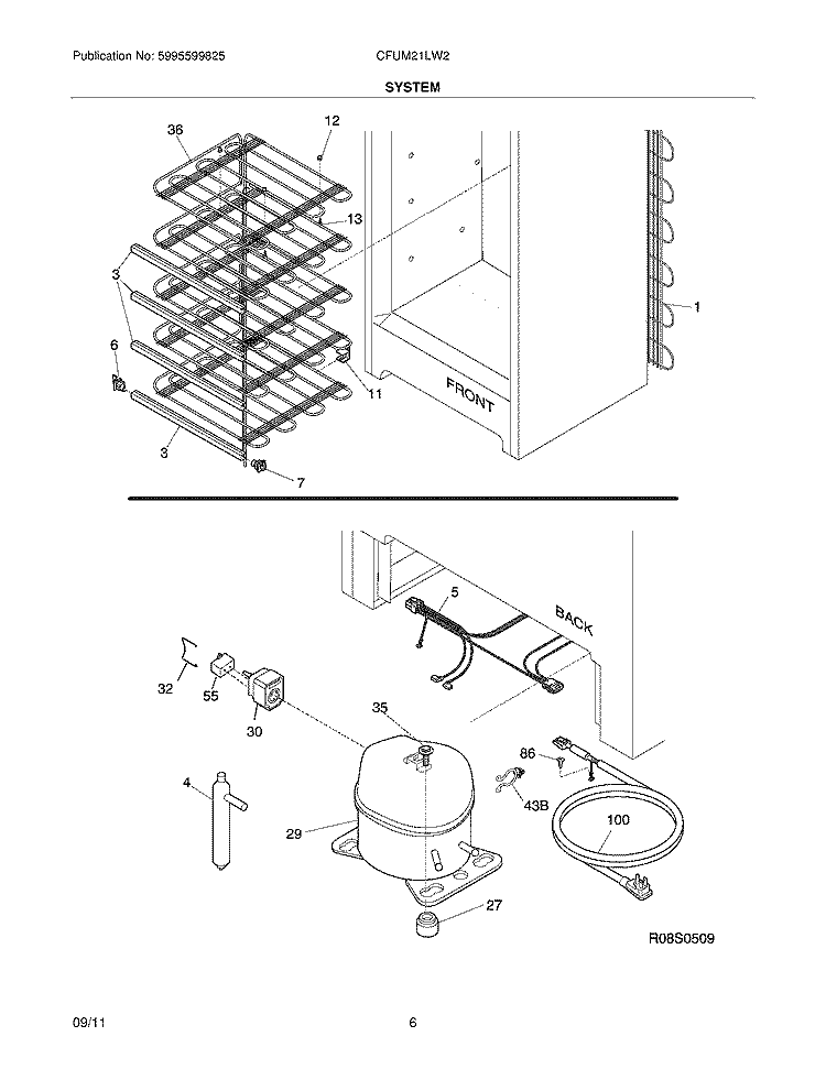 SYSTEM Diagram and Parts List for CFUM21LW2  Crosley Freezer