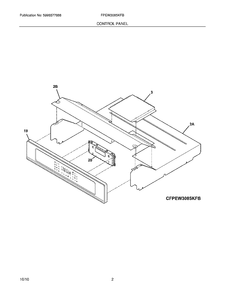 CONTROL PANEL Diagram and Parts List for FPEW3085KFB  Frigidaire Range