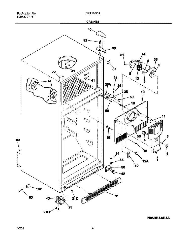 CABINET Diagram and Parts List for FRT18G5AB9  Frigidaire Refrigerator