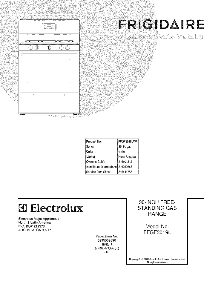COVER Diagram and Parts List for FFGF3019LWA  Frigidaire Range