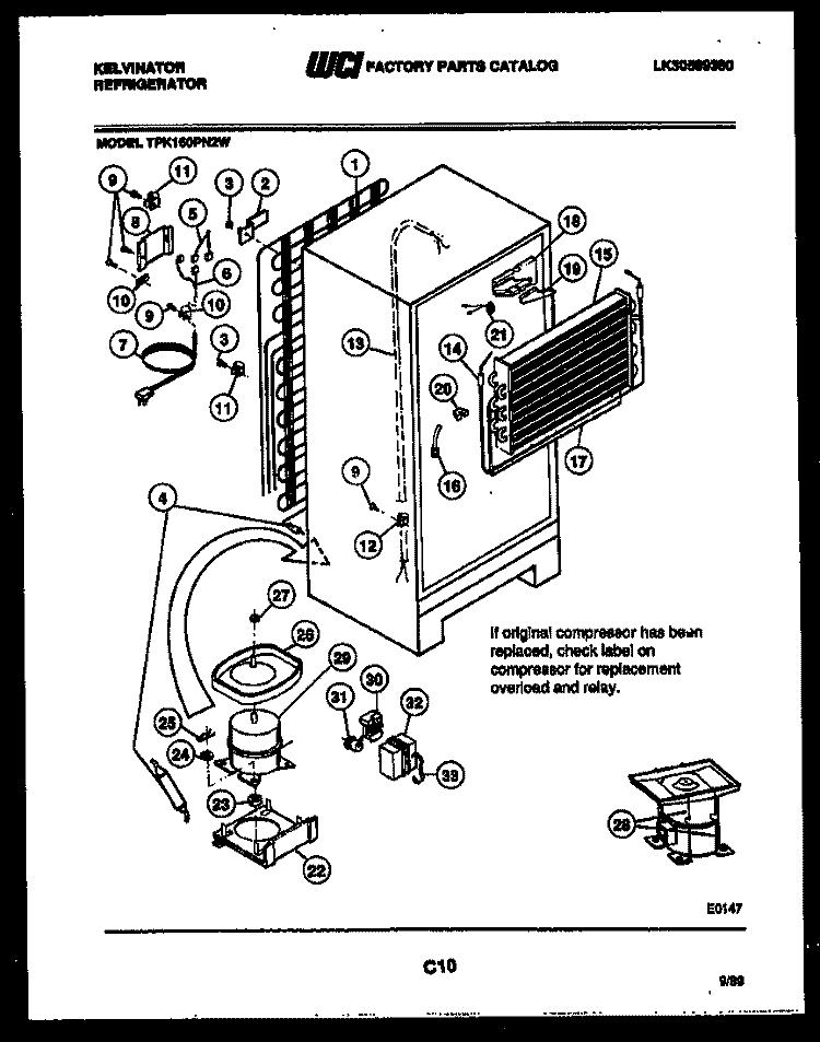 SYSTEM AND AUTOMATIC DEFROST PARTS Diagram and Parts List for TPK160PN2W  Kelvinator Refrigerator