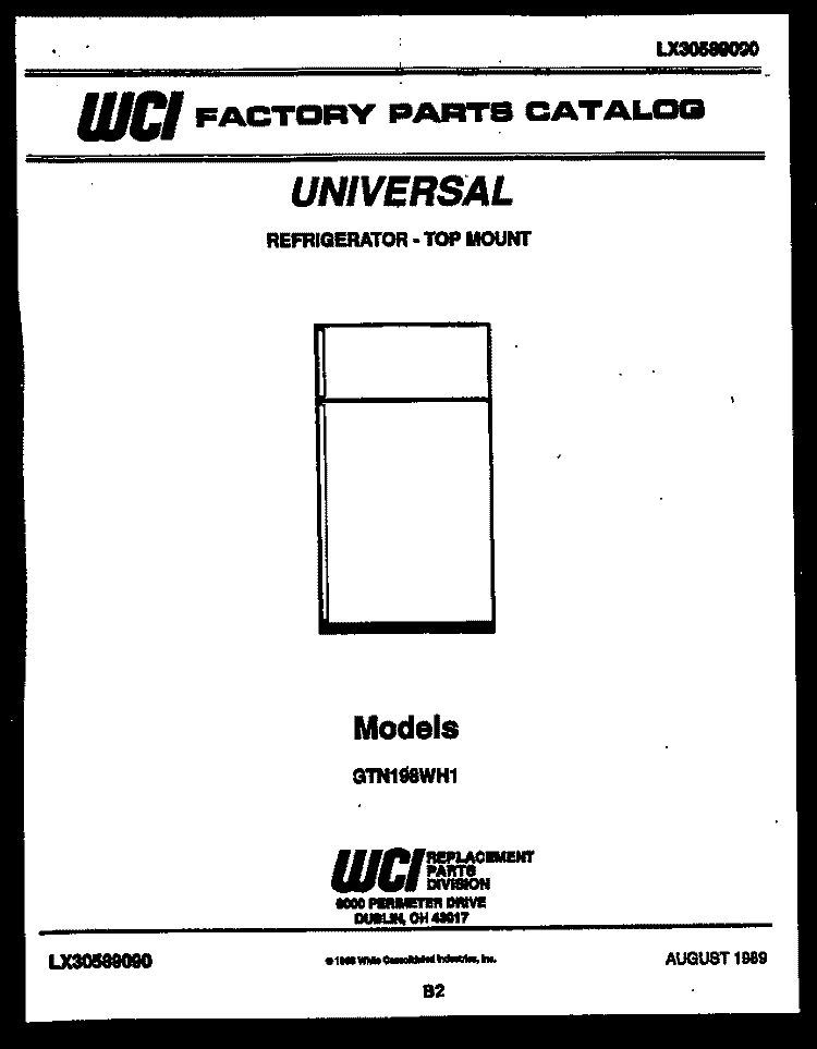COVER Diagram and Parts List for GTN198WD1  Frigidaire Refrigerator
