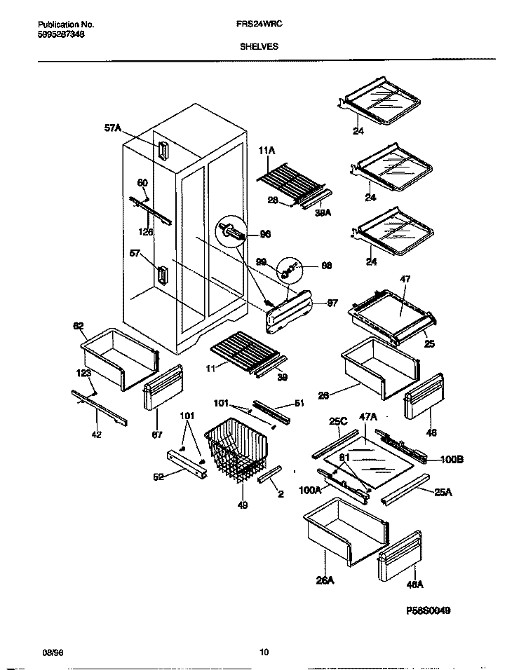 SHELVES Diagram and Parts List for FRS24WRCD3  Frigidaire Refrigerator