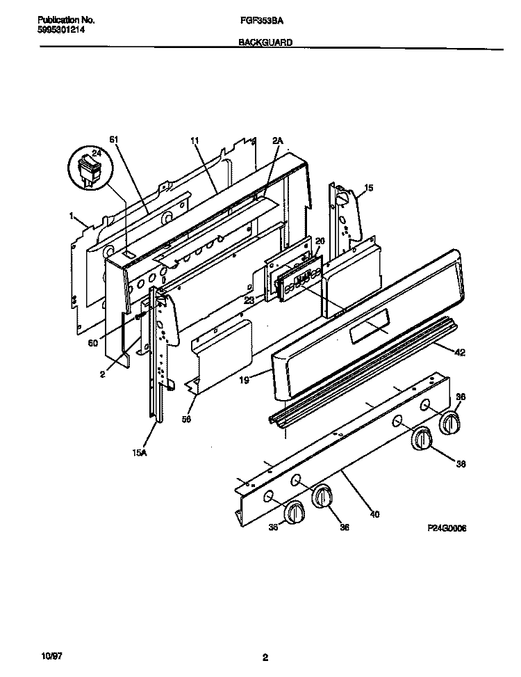 BACKGUARD Diagram and Parts List for FGF353BADJ  Frigidaire Range