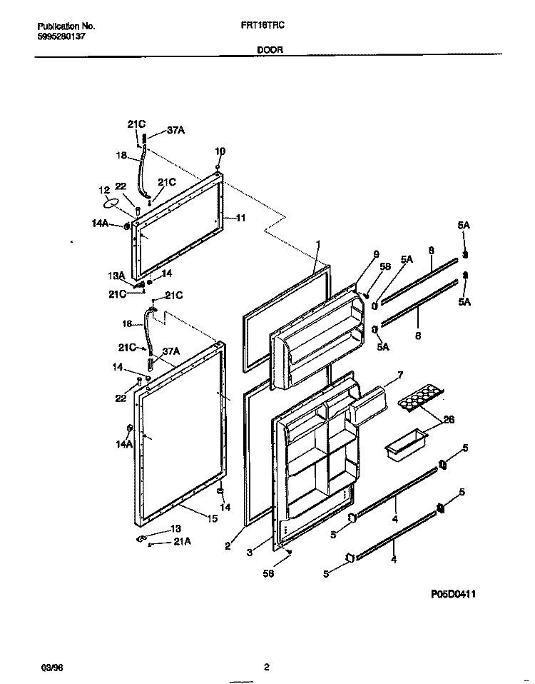 DOOR Diagram and Parts List for FRT18TRCW1  Frigidaire Refrigerator