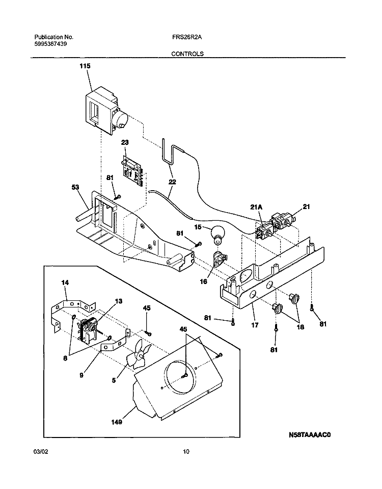 CONTROLS Diagram and Parts List for FRS26R2AW2  Frigidaire Refrigerator