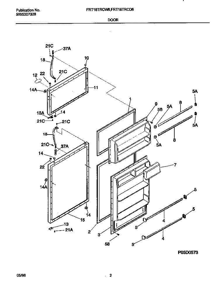 DOORS Diagram and Parts List for FRT18TRCW6  Frigidaire Refrigerator