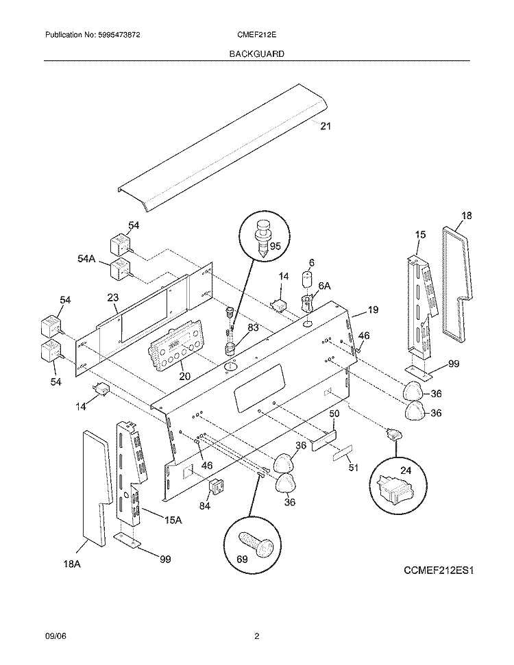 BACKGUARD Diagram and Parts List for CMEF212ES2  Uni Range