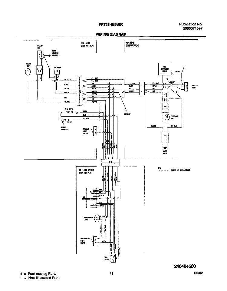 WIRING DIAGRAM Diagram and Parts List for FRT21HBBSB0  Frigidaire Refrigerator
