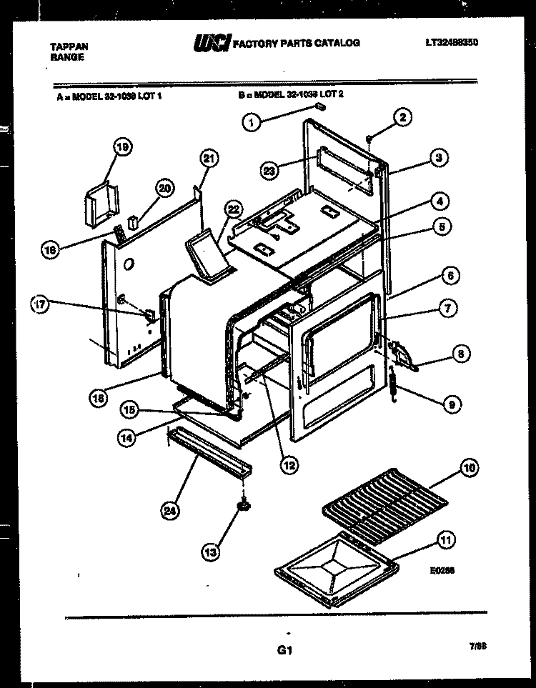 BODY PARTS Diagram and Parts List for 32-1038-23-01  Tappan Range