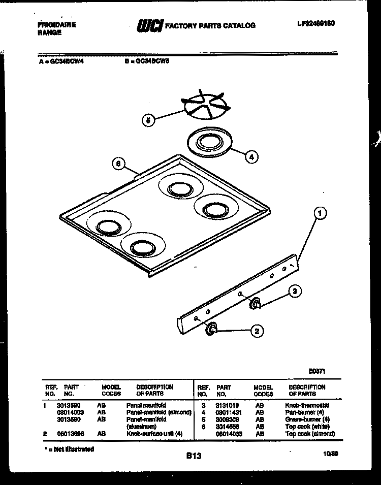 COOKTOP PARTS Diagram and Parts List for GC34BCL4  Frigidaire Range