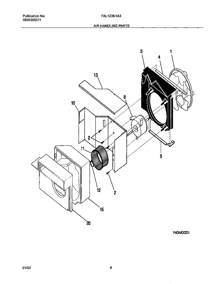 AIR HANDLING PARTS Diagram and Parts List for FAL123K1A3  Frigidaire Air Conditioner