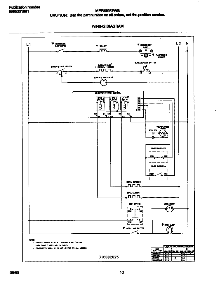 WIRING DIAGRAM Diagram and Parts List for MEF350SFDB  Frigidaire Range