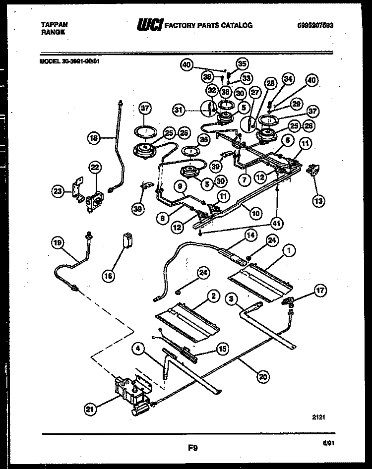 BURNER, MANIFOLD AND GAS CONTROL Diagram and Parts List for 30-3991-00-01  Tappan Range
