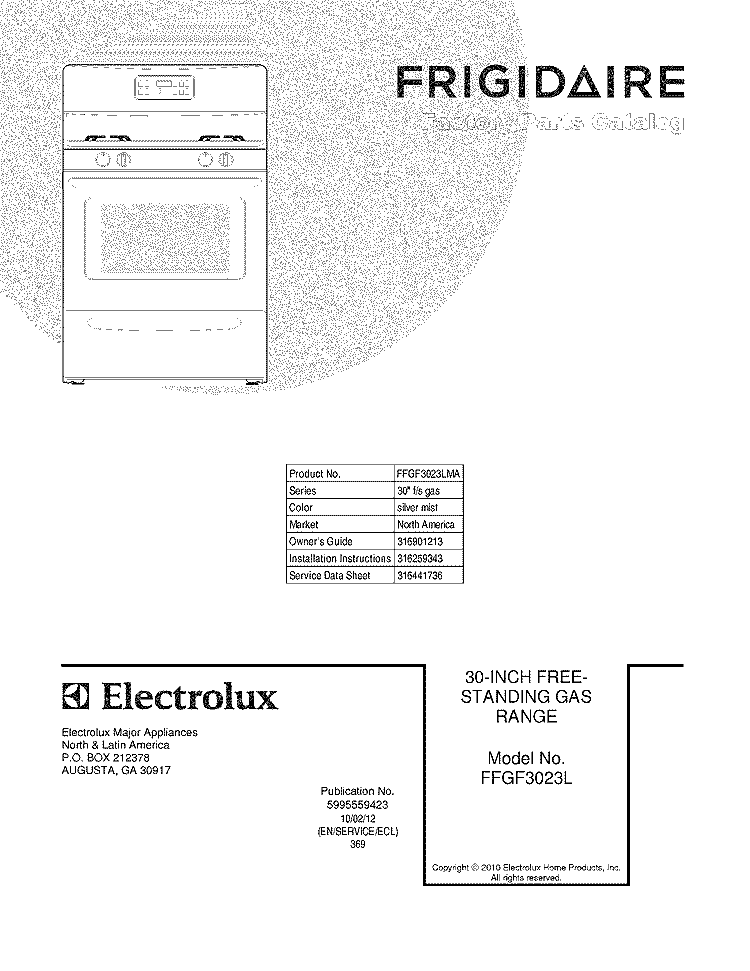COVER Diagram and Parts List for FFGF3023LMA  Frigidaire Range