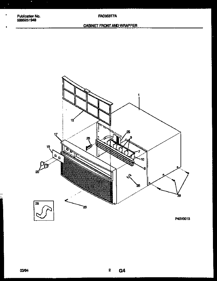 CABINET FRONT AND WRAPPER Diagram and Parts List for FAC053T7A3  Frigidaire Air Conditioner