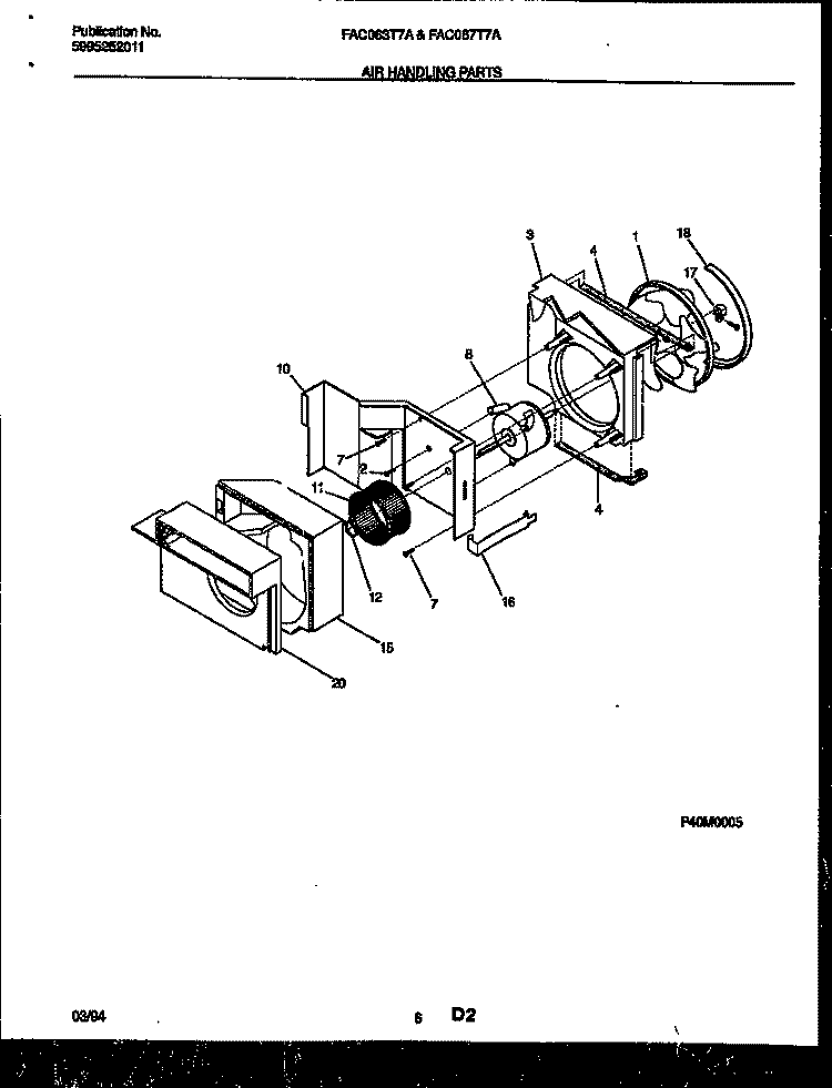 AIR HANDLING PARTS Diagram and Parts List for FAC067T7A1  Frigidaire Air Conditioner