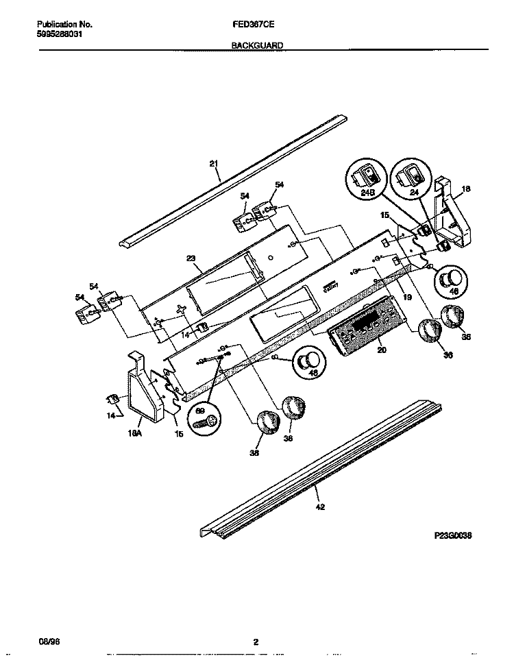 BACKGUARD Diagram and Parts List for FED367CETB  Frigidaire Range