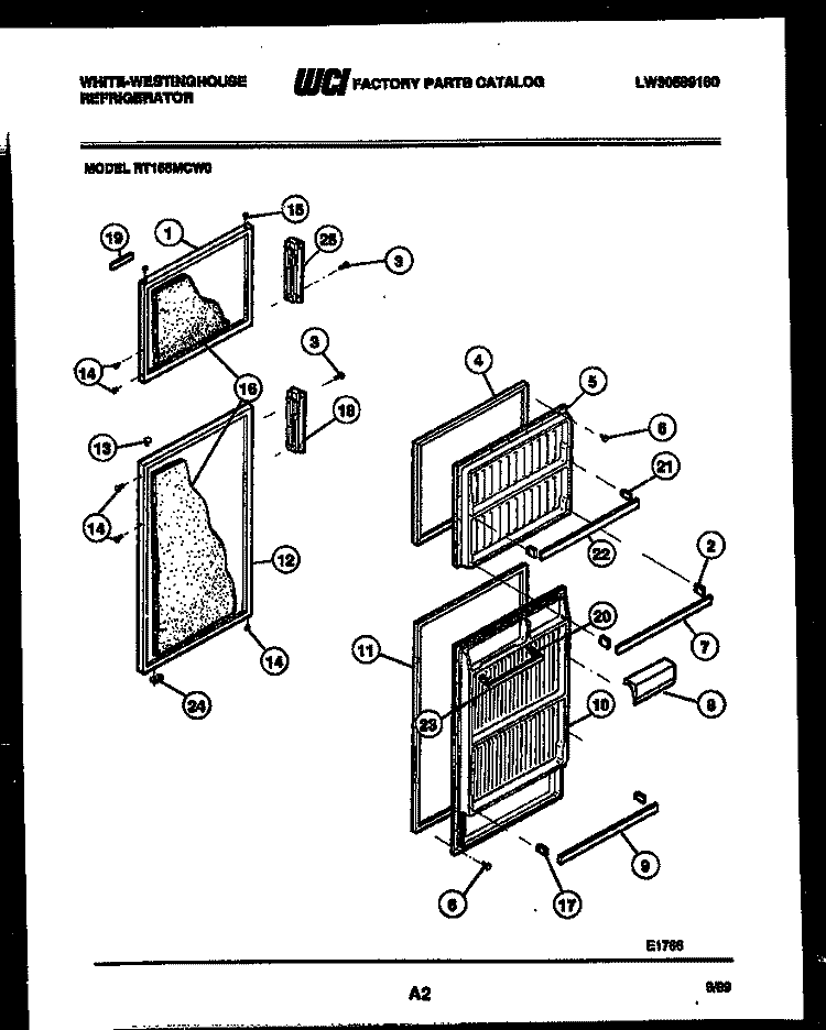 DOOR PARTS Diagram and Parts List for RT155MCV0  Frigidaire Refrigerator