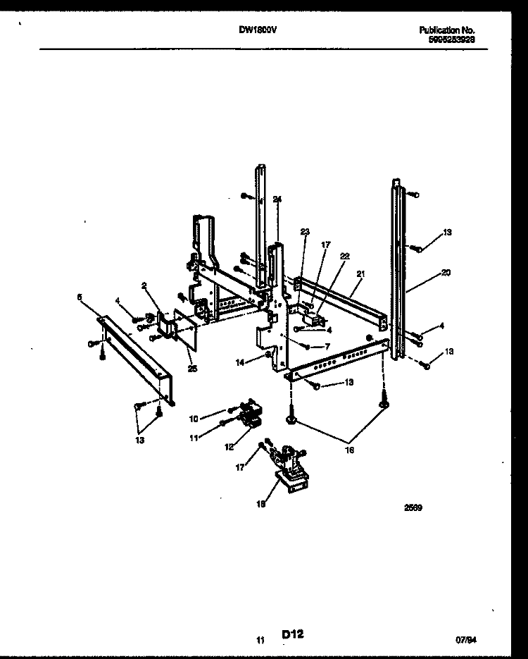 POWER DRY AND MOTOR PARTS Diagram and Parts List for DW1800V1  Frigidaire Dishwasher