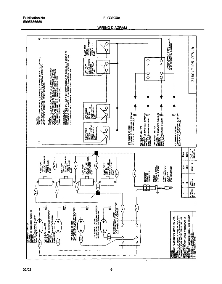 WIRING DIAGRAM Diagram and Parts List for FLC30C3AWB  Frigidaire Cooktop