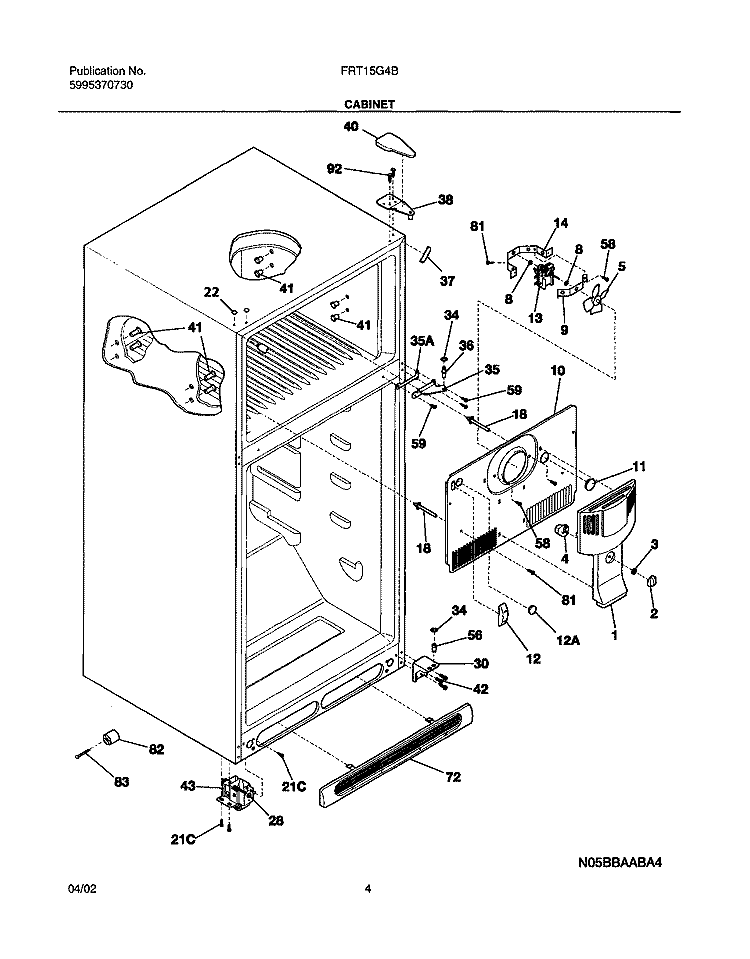 CABINET Diagram and Parts List for FRT15G4BW0  Frigidaire Refrigerator