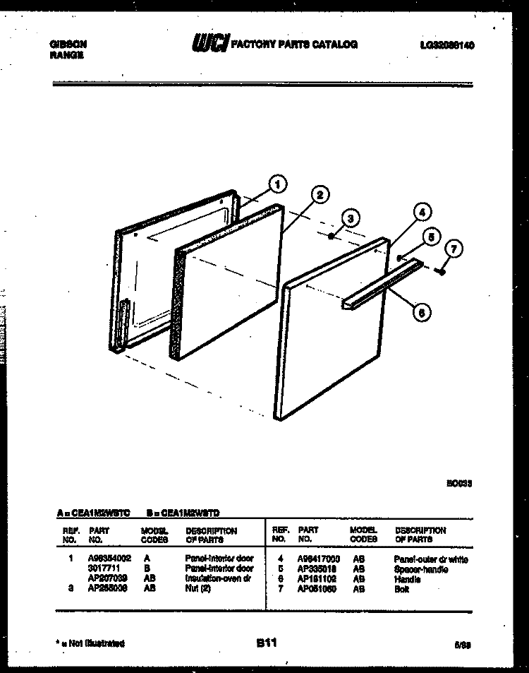 DOOR PARTS Diagram and Parts List for CEA1M2WSTD  Gibson Range