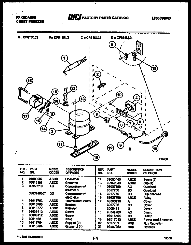 ELECTRICAL PARTS Diagram and Parts List for CFS18EL2  Frigidaire Freezer