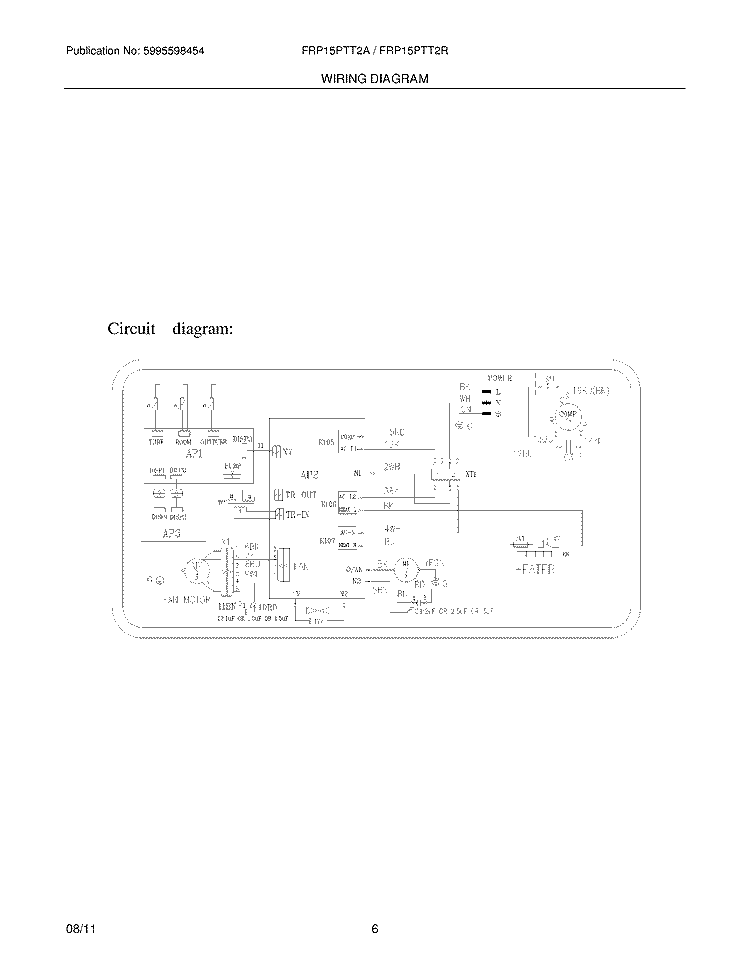 WIRING DIAGRAM Diagram and Parts List for FRP15PTT2A0  Frigidaire Air Conditioner