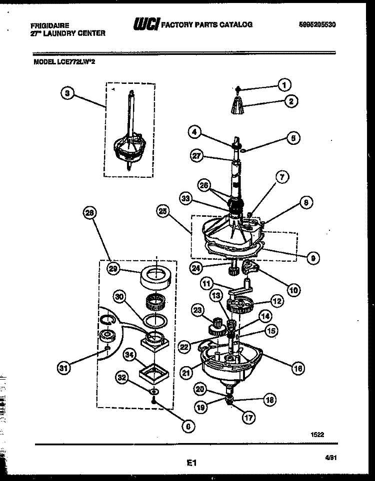 TRANSMISSION PARTS Diagram and Parts List for LCE772LL2  Frigidaire Washer Dryer Combo