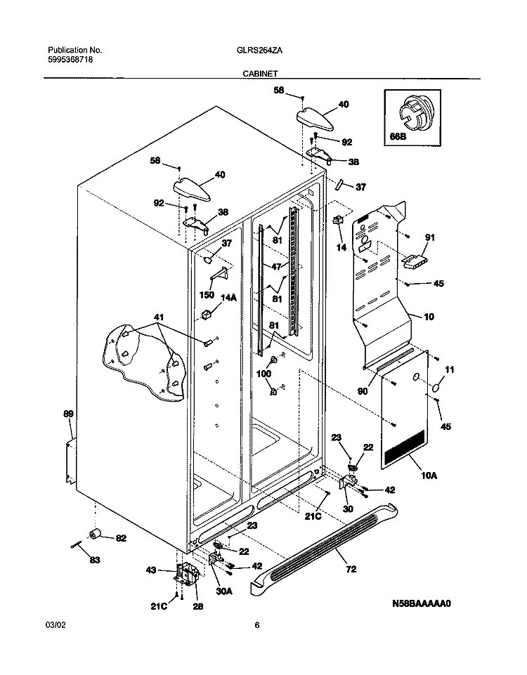 CABINET Diagram and Parts List for GLRS264ZAW3  Frigidaire Refrigerator