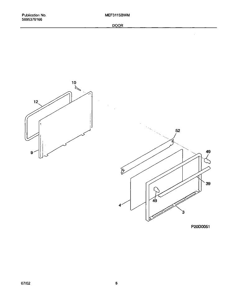 DOOR Diagram and Parts List for MEF311SBWM  Uni Range