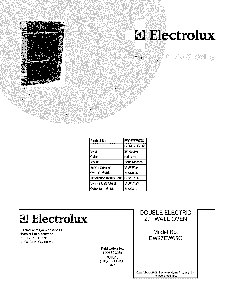 COVER Diagram and Parts List for EW27EW65GS1  Electrolux Wall Oven