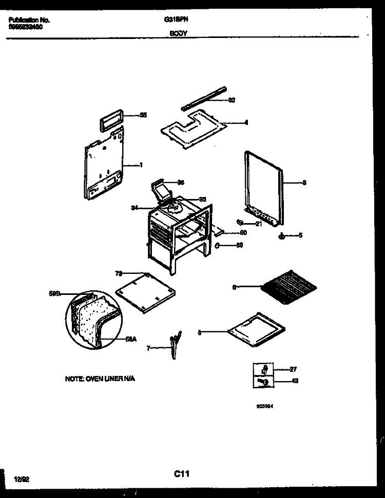 BODY PARTS Diagram and Parts List for G31BPNL5  Frigidaire Range