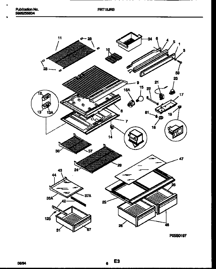 SHELVES AND SUPPORTS Diagram and Parts List for FRT18JRBD0  Frigidaire Refrigerator