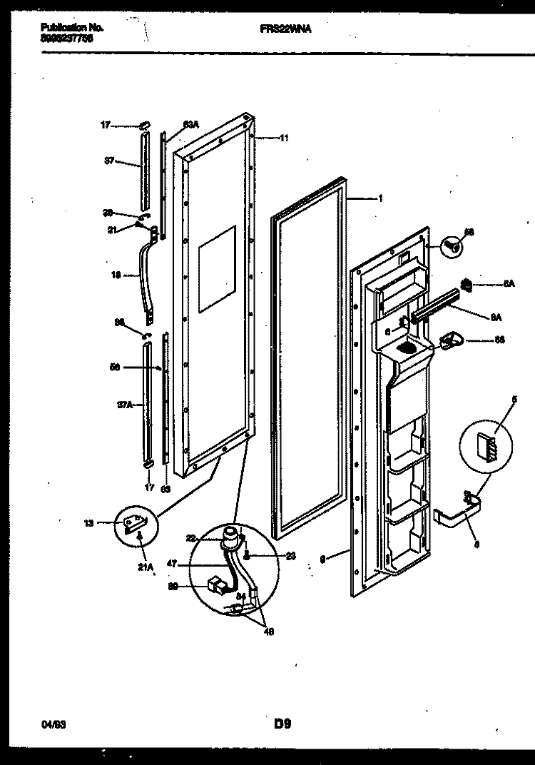 FREEZER DOOR PARTS Diagram and Parts List for FRS22WNAD0  Frigidaire Refrigerator