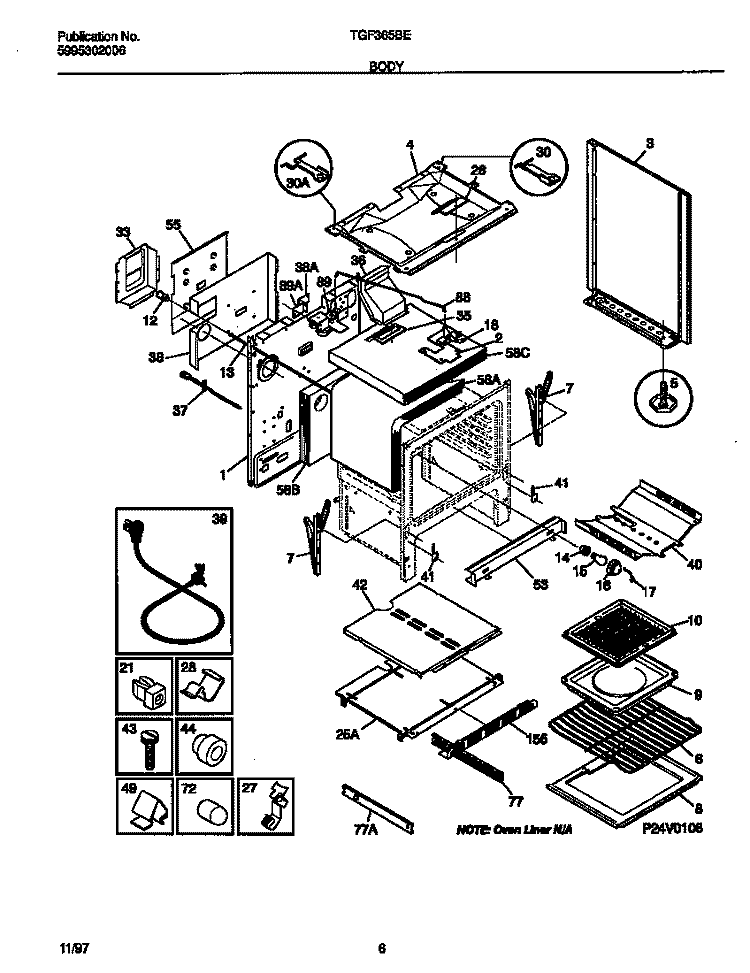 BODY Diagram and Parts List for TGF365BEWC  Tappan Range