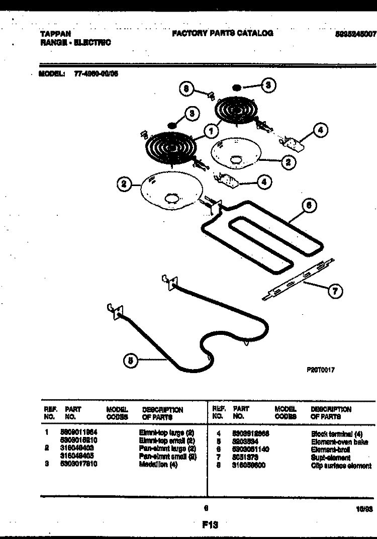 BROILER PARTS Diagram and Parts List for 77-4950-23-05  Tappan Microwave Oven Combo