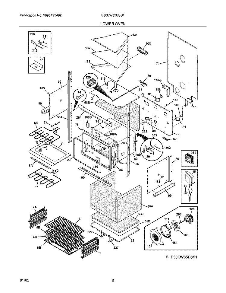 LOWER OVEN Diagram and Parts List for E30EW85ESS1  Electrolux Wall Oven