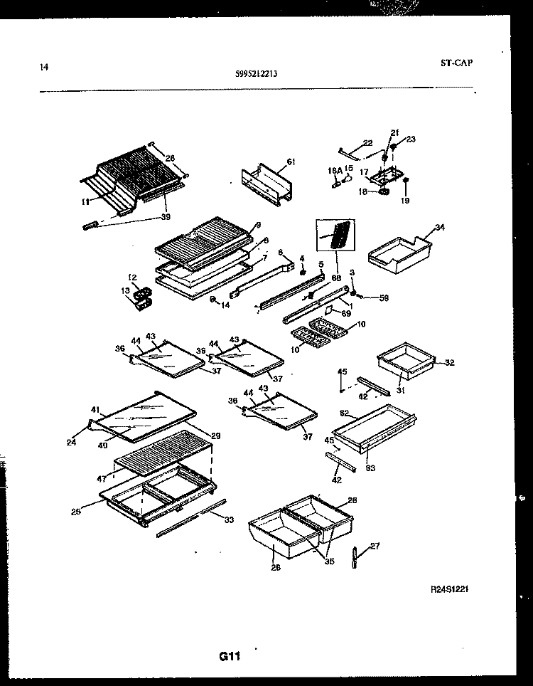 SHELVES AND SUPPORTS Diagram and Parts List for FPCE21TPW1  Frigidaire Refrigerator