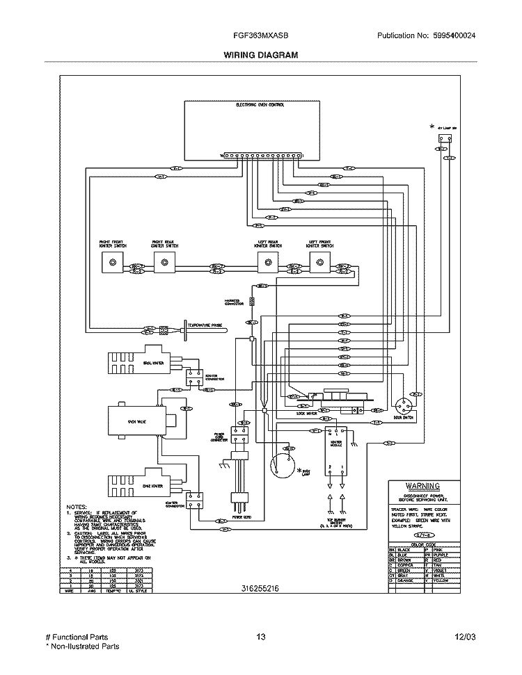 WIRING DIAGRAM Diagram and Parts List for FGF363MXASB  Frigidaire Range